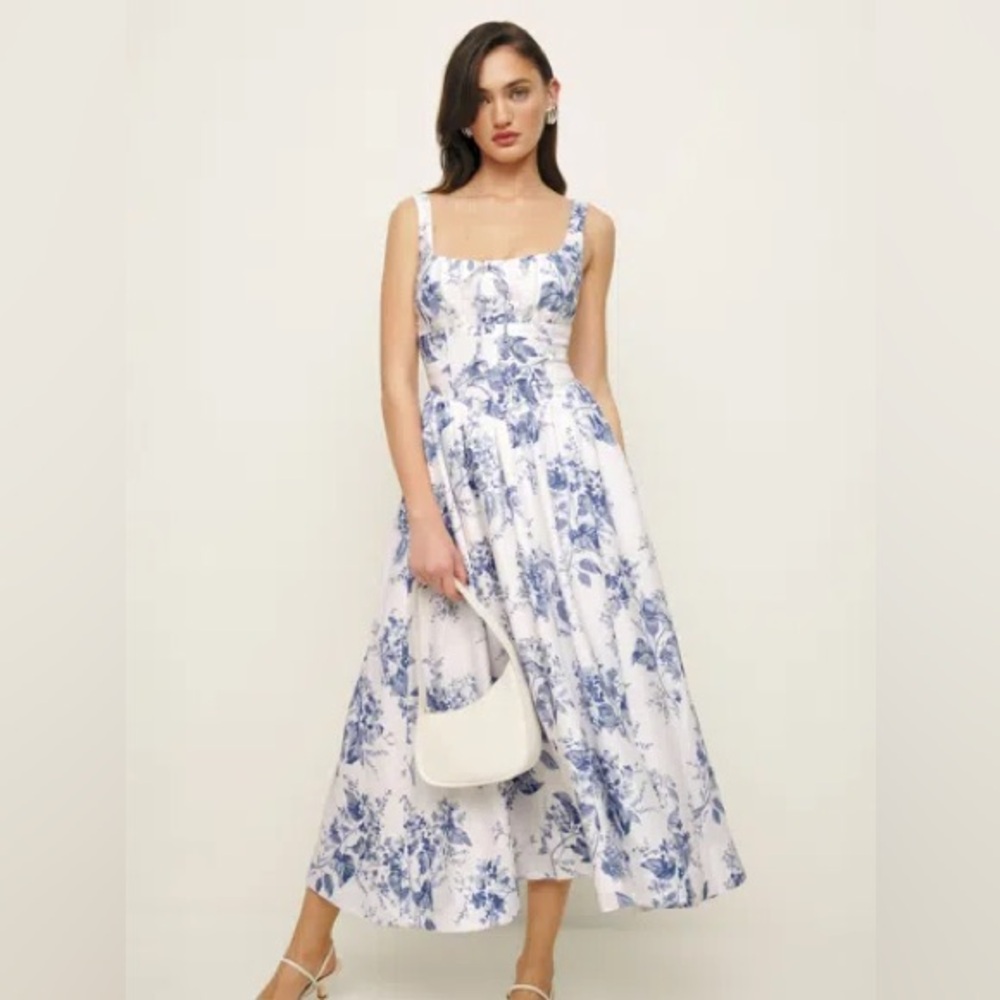 Reformation Balia Linen Dress - Lupine Blue